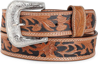 Embossed Leather Belt w/ Vintage Silver Buckle