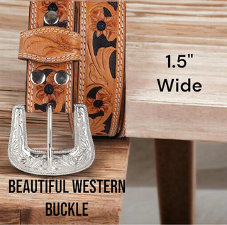 Embossed Leather Belt w/ Vintage Silver Buckle