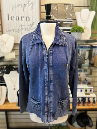 Collared Drawstring Zippered Jacket - Dark Coal I PBJ Blues