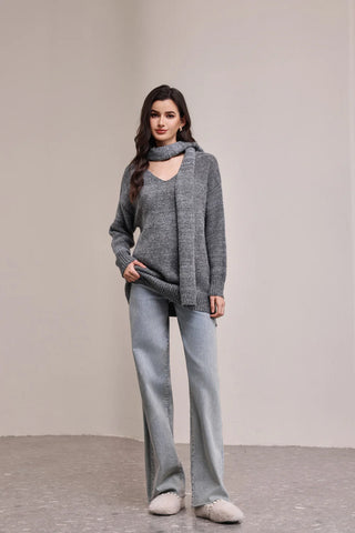 Grey Knit Sweater & Scarf I Mama's