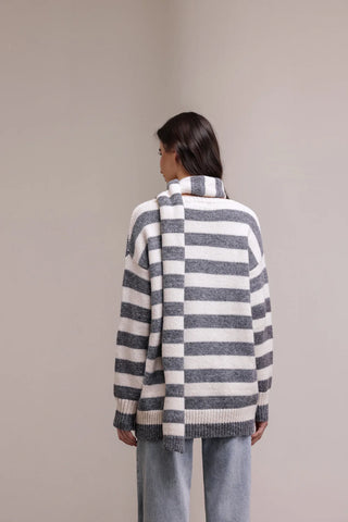 Grey/Milk Stripe Knit Sweater & Scarf I Mama's
