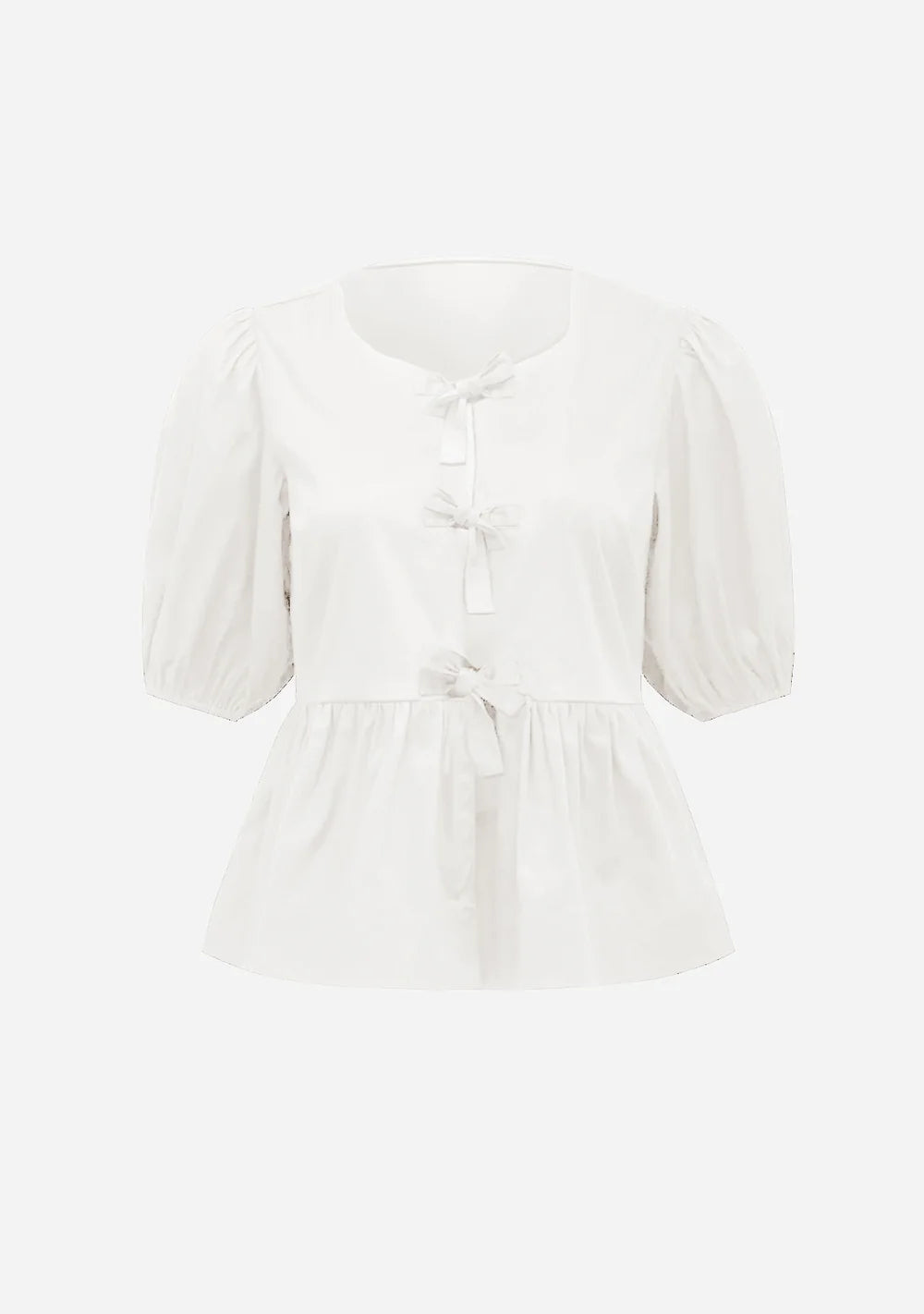 Tally Puff Front Tie w/ Peplum Blouse I RD Style