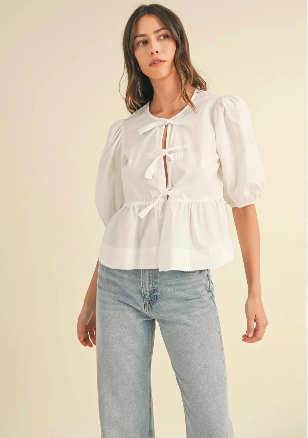 Tally Puff Front Tie w/ Peplum Blouse I RD Style