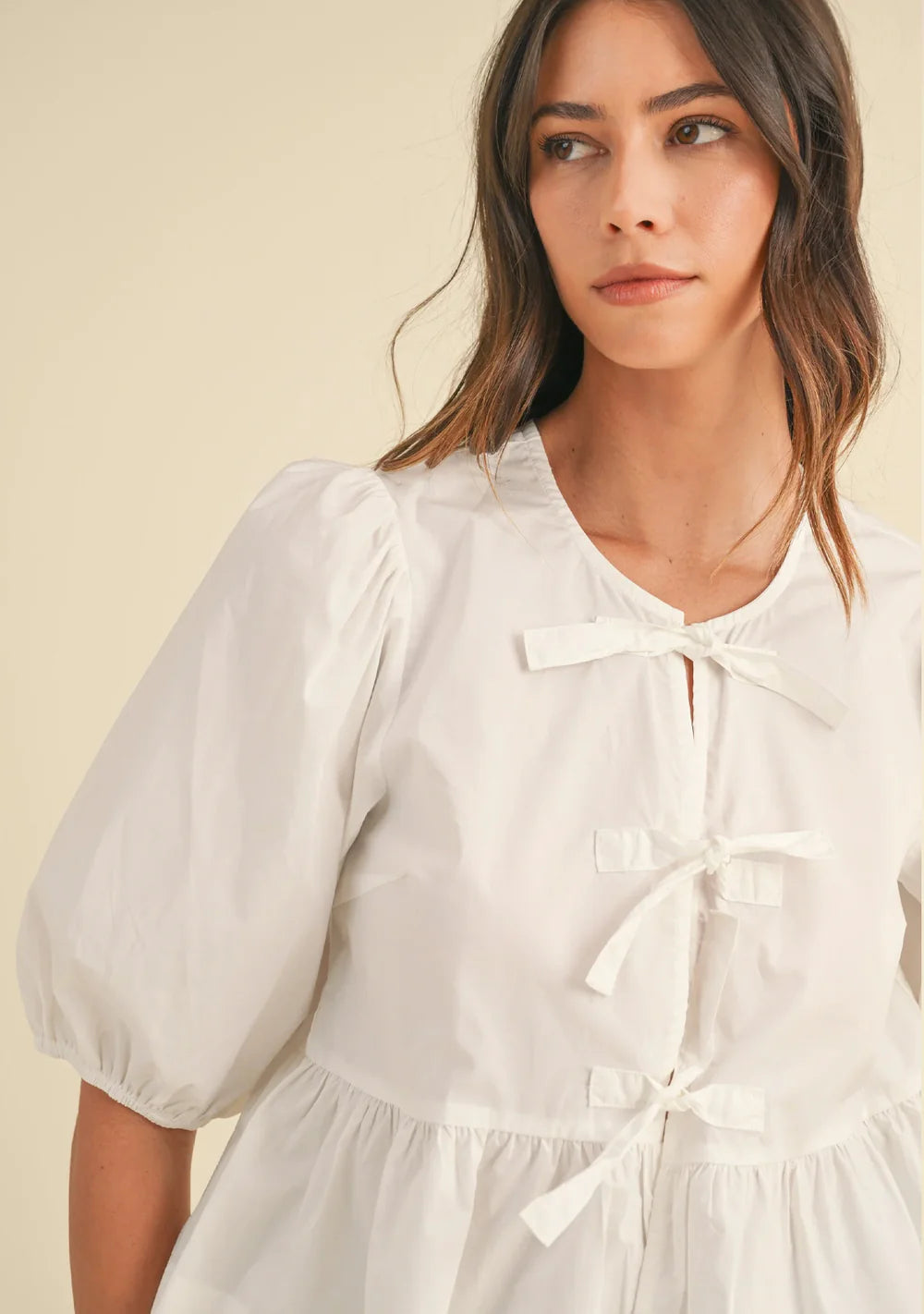 Tally Puff Front Tie w/ Peplum Blouse I RD Style