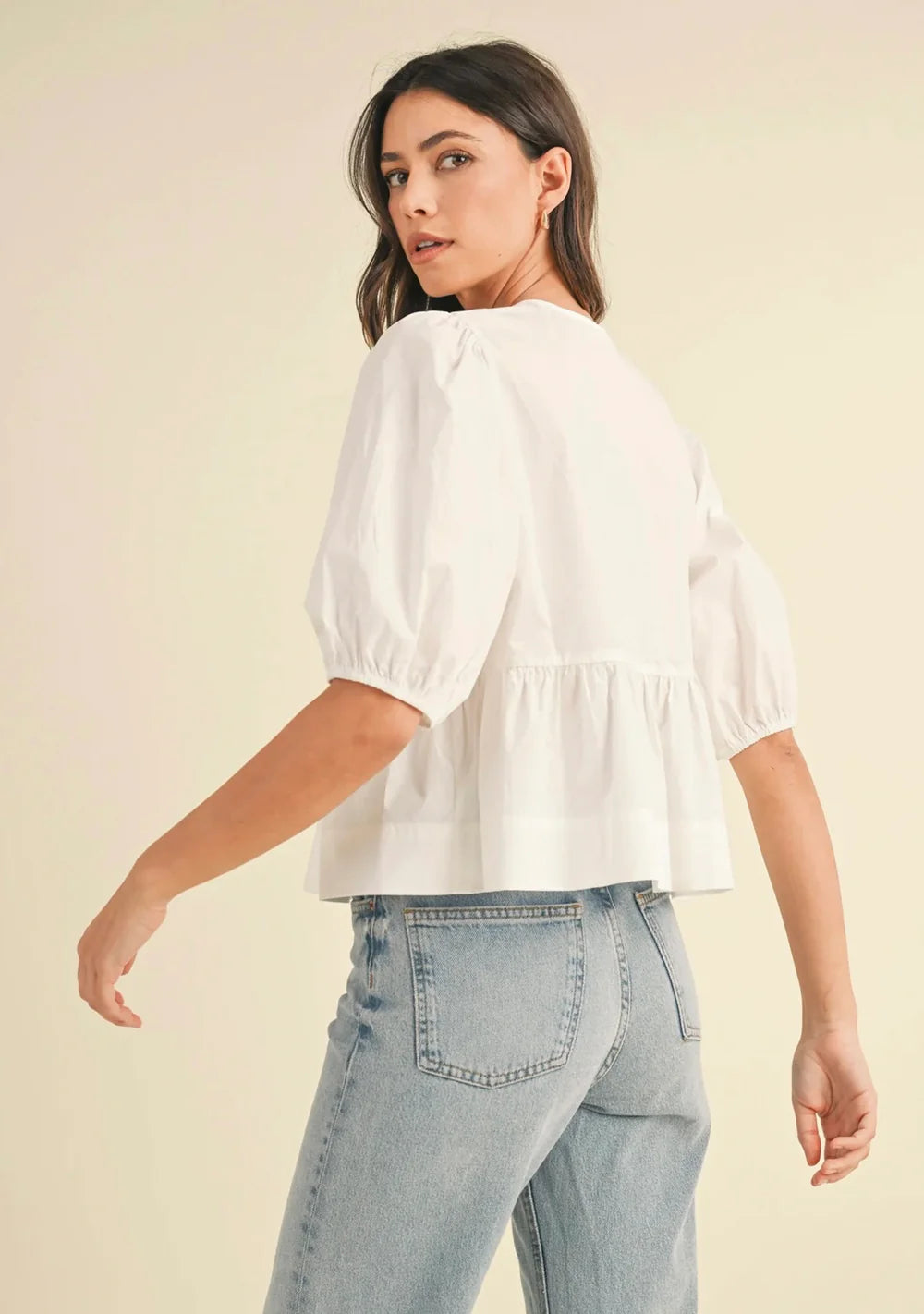Tally Puff Front Tie w/ Peplum Blouse I RD Style
