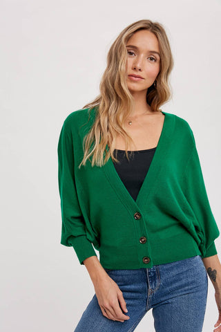 Dolman Sleeves Spring Cardi in Forest Green