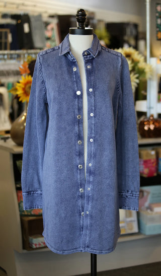 Denim Indigo Snap Tunic Cardigan I PBJ Blues