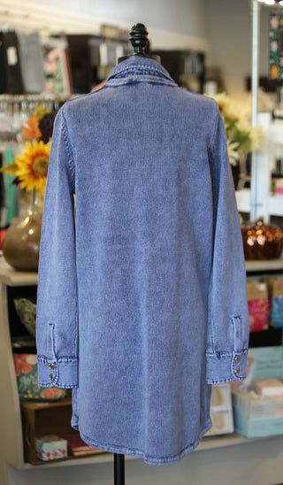 Denim Indigo Snap Tunic Cardigan I PBJ Blues