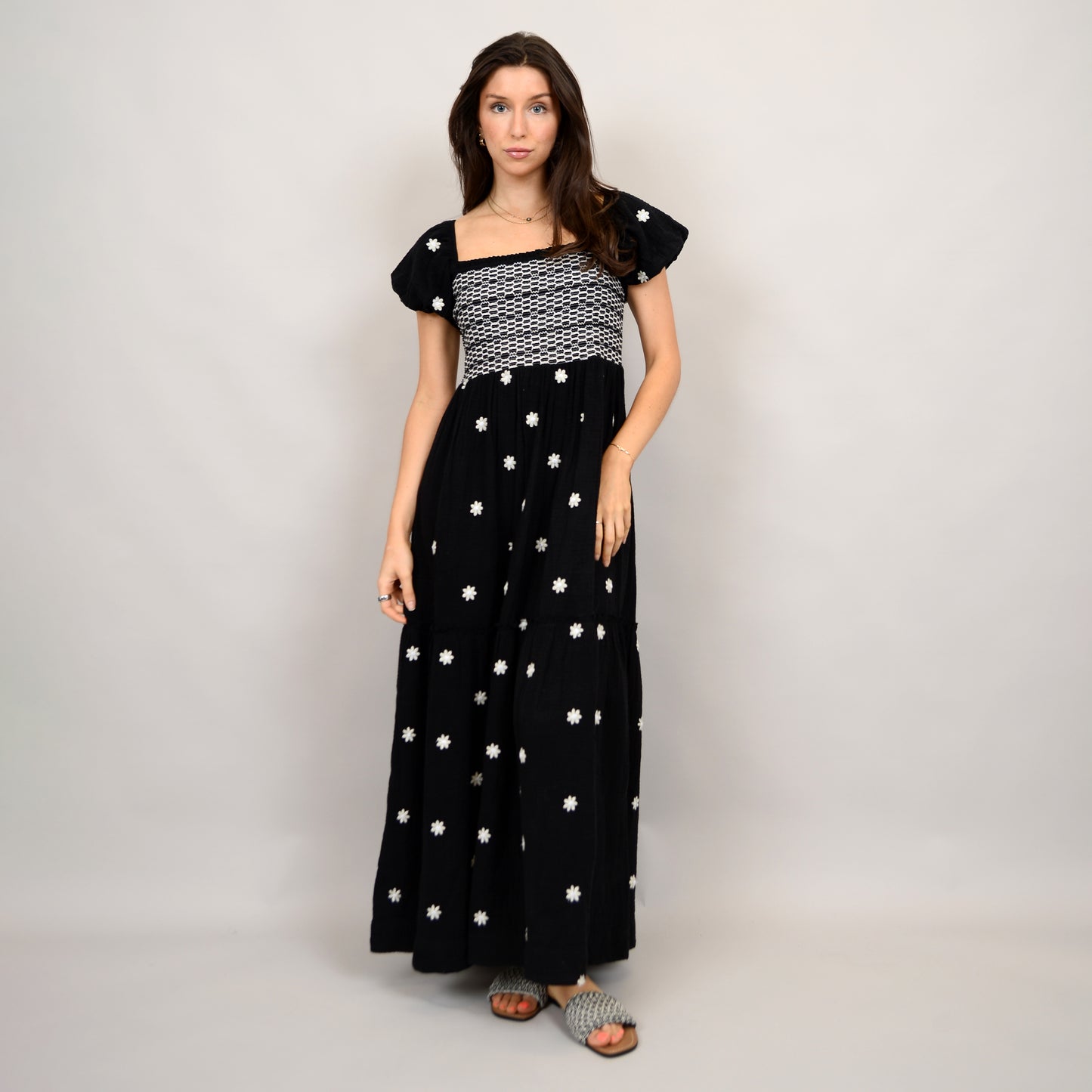 Francesca Shirred Dress w/ Embroidery I RD Style
