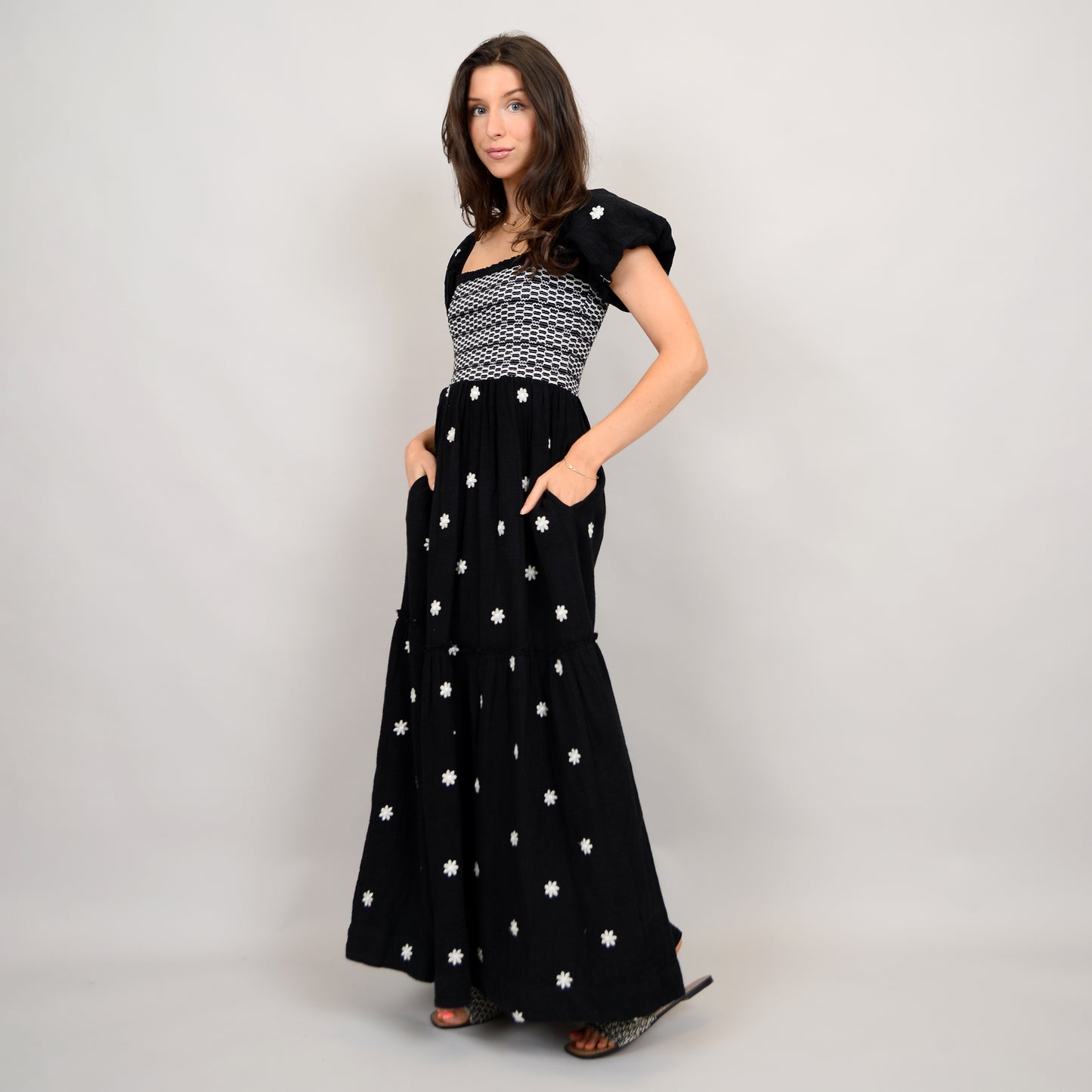 Francesca Shirred Dress w/ Embroidery I RD Style