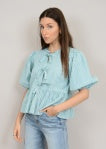 Tally Puff Front Tie w/ Peplum Blouse I RD Style