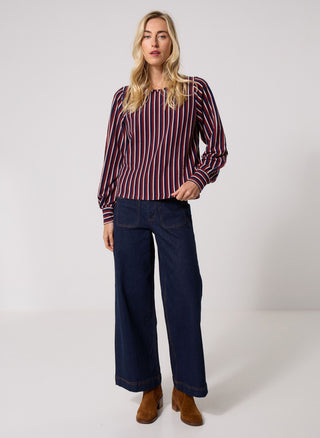 IHliomi Madder Brown & Blue Stripe Top