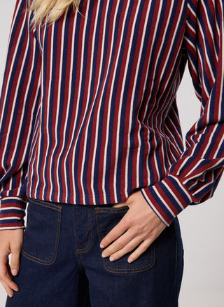 IHliomi Madder Brown & Blue Stripe Top
