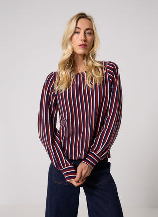 IHliomi Madder Brown & Blue Stripe Top