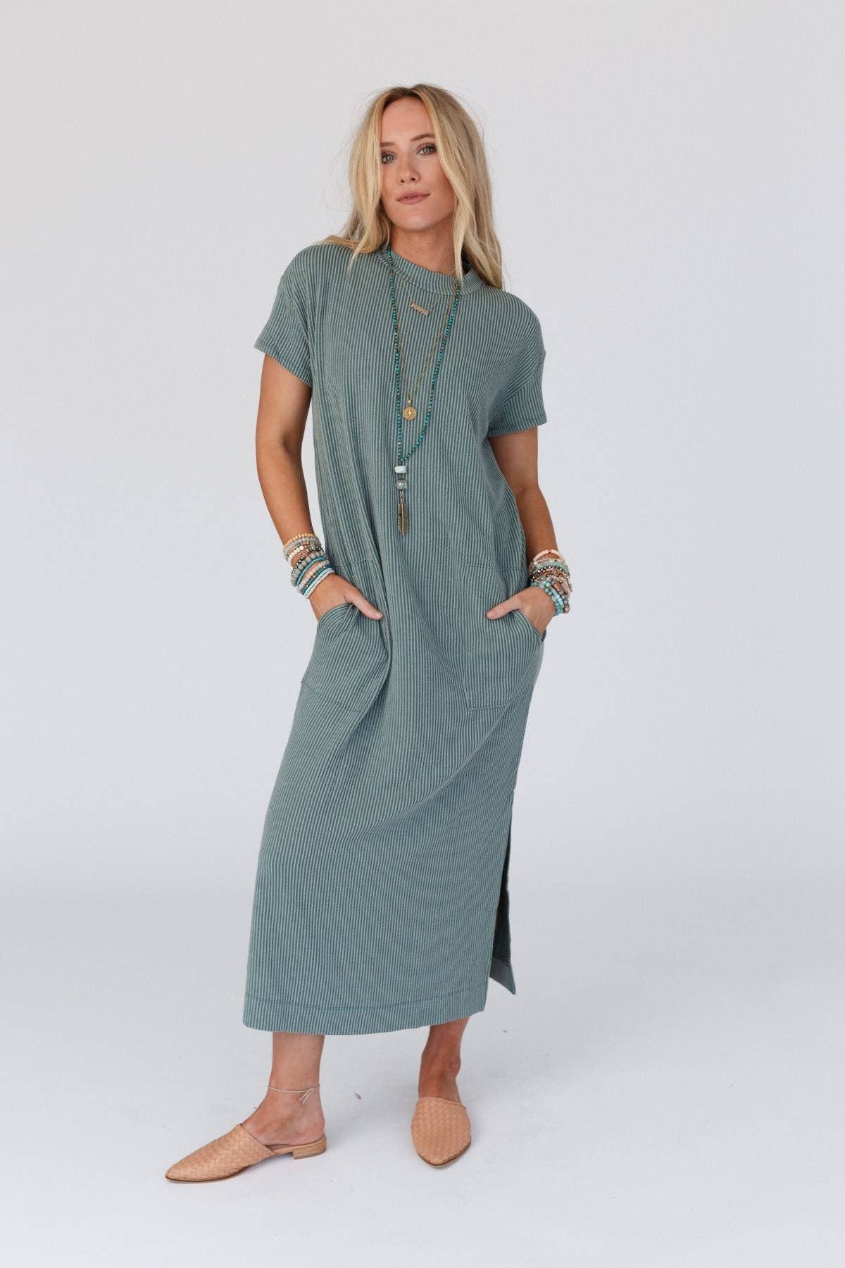 Three Bird Nest |Easy Days Maxi Slit Tee Dress