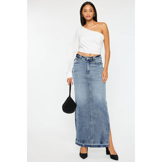 Medium Wash Side Slit Maxi Skirt I Kancan
