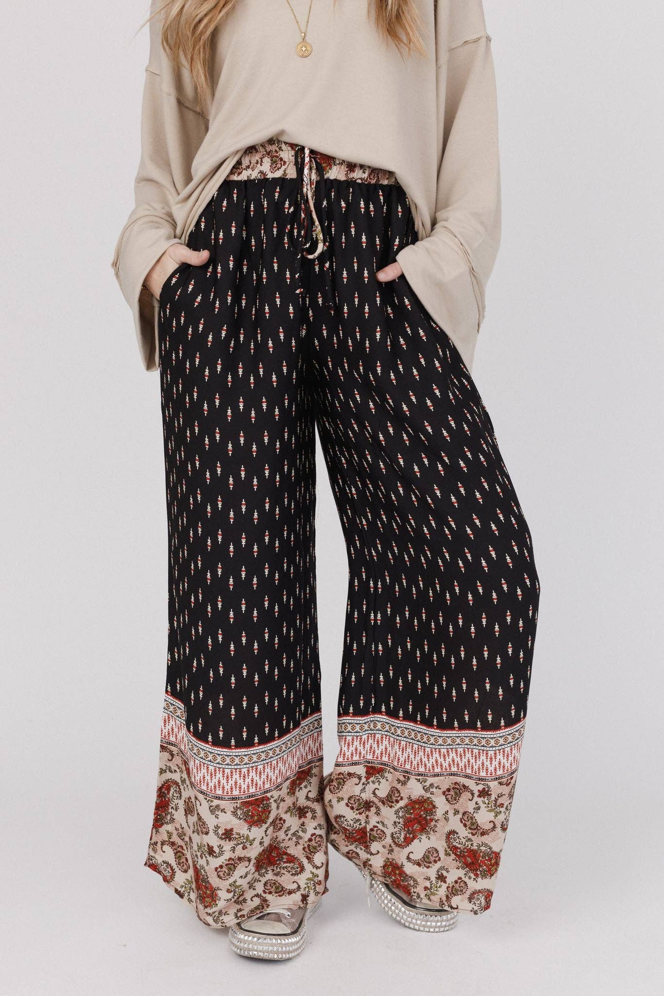 Three Bird Nest Nessie Wide Leg Drawstring Pant - Black