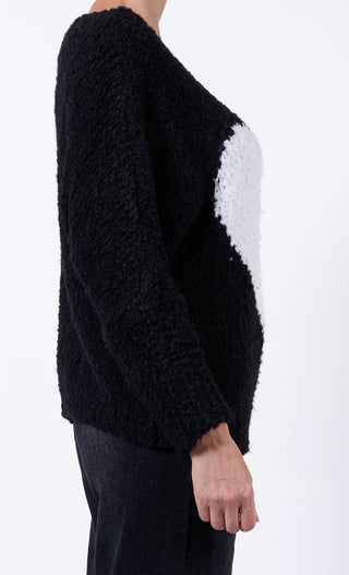 Black Scoop Neck Big Heart Chenille sweater I Angela Mara