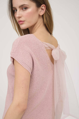 Dusty Pink Sheer Tie Knit Sweater