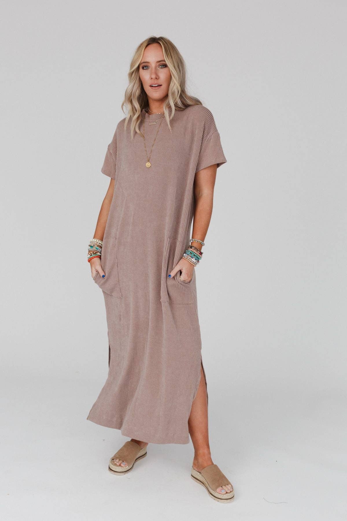 Three Bird Nest |Easy Days Maxi Slit Tee Dress