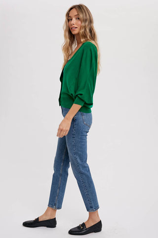 Dolman Sleeves Spring Cardi in Forest Green