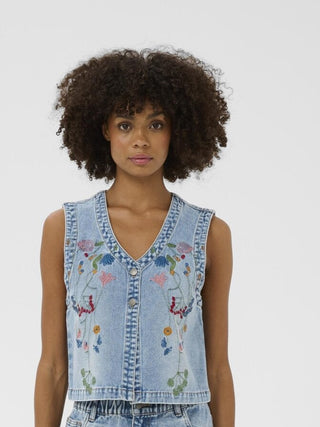 CUtiala Aniceta Embroidered Denim Vest