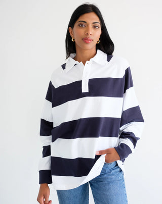 Rugby Shirt - White w/ Navy Blue I Brunette The Label