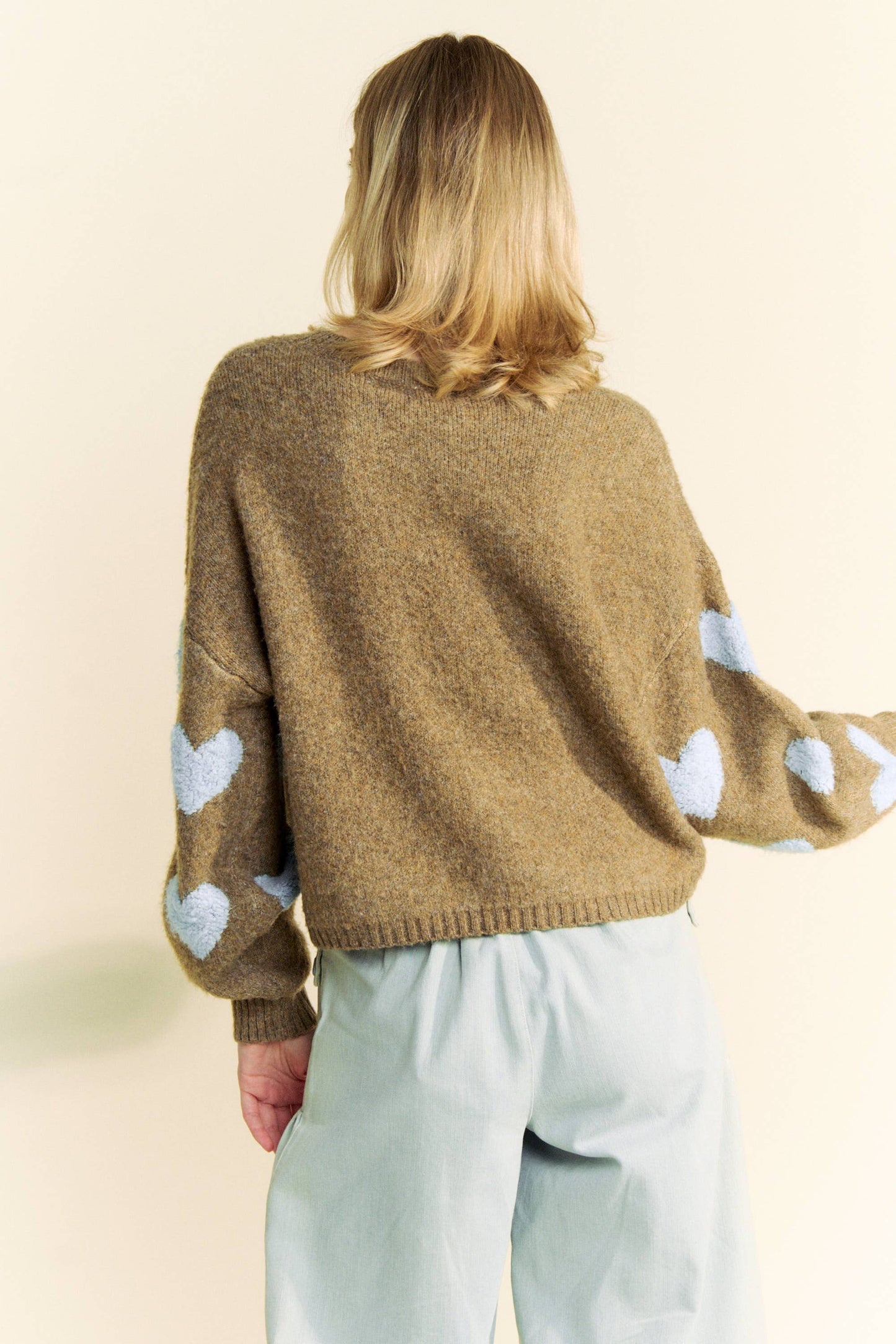 Davi & Dani Heart Pattern Long Sleeve Loose Fit Knit Sweater