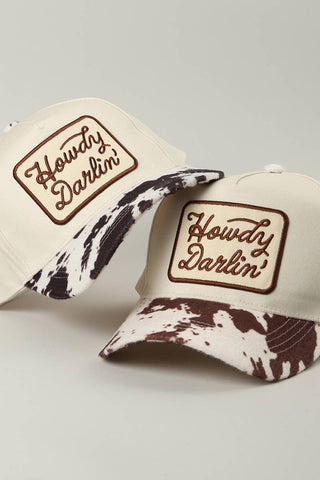 Howdy Darlin' Embroidered Patch Animal Print Trucker Hat: BROWN / ONE SIZE