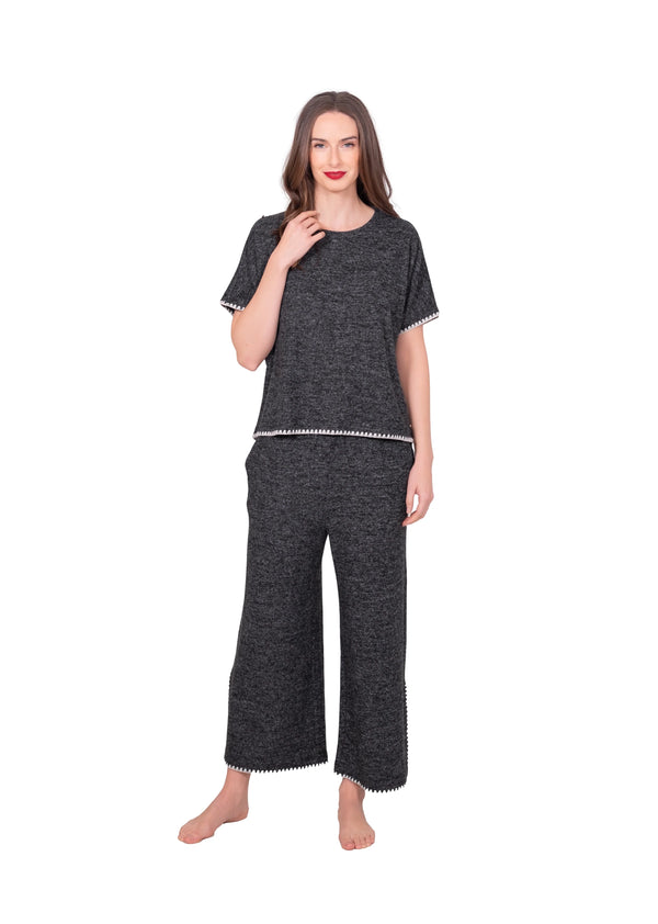 Relaxed Blanket Stitch Wide Leg Cropped Pants I LatteLove