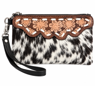 The Dakota Floral Tooled Cowhide Wristlet