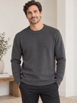Navy Acid Wash Cotton Crewneck Sweater