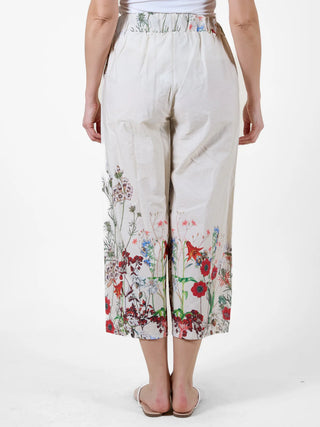 Ivory Cropped Wide Leg Pants with Floral Print I Angela Mara