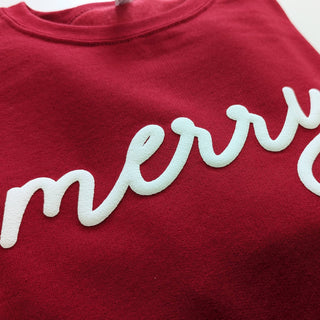 MERRY Crewneck Sweater with Puff Cursive : Red