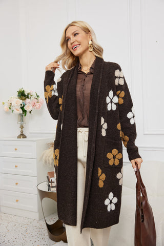 Textured Jacquard Cardigan - Chocolate Brown