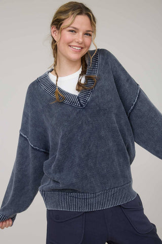 Washed Knit Oversized Pullover Sweater
