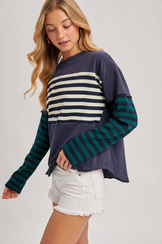Striped Long sleeve Loose Fit Pullover