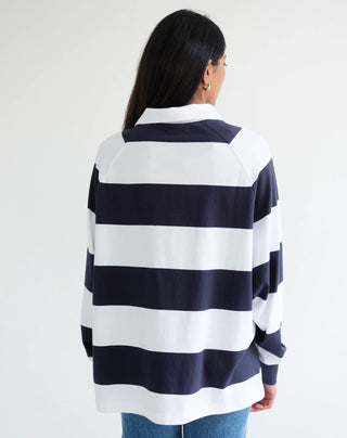 Rugby Shirt - White w/ Navy Blue I Brunette The Label