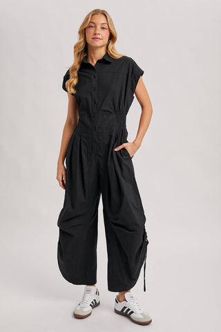 Button Down Utility Jumpsuit - Black & Olive