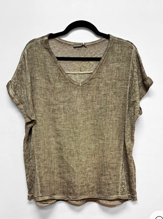 Breezy V-Neck Linen Tee I Orange Fashion Village