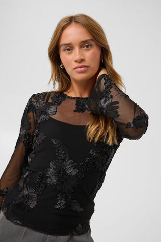 KAjulianne Bloom & Sheer Floral Appliqué Top