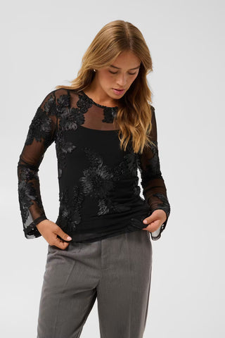 KAjulianne Bloom & Sheer Floral Appliqué Top