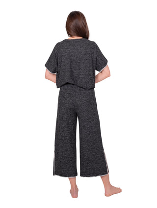 Relaxed Blanket Stitch Wide Leg Cropped Pants I LatteLove