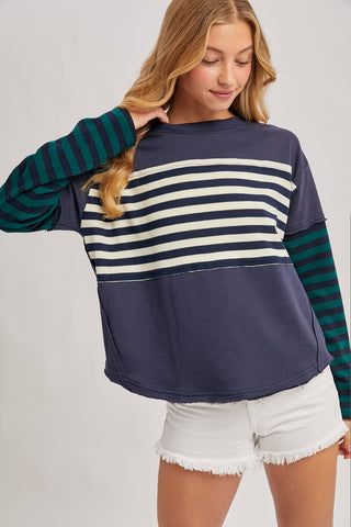Striped Long sleeve Loose Fit Pullover