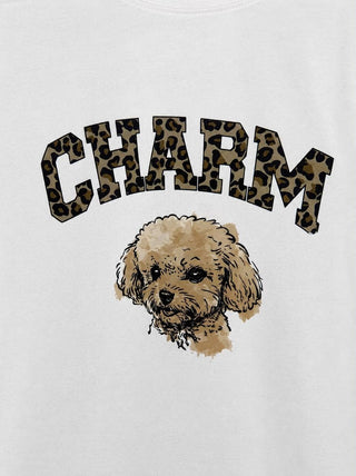 "Charm" Poodle Graphic T-shirt with Animal Print Scarf
