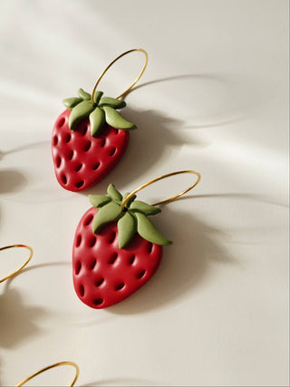 Strawberry Hoops - Polymer Clay Earrings