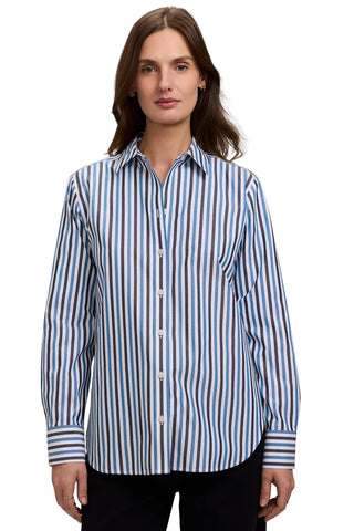 Meghan No Iron Pinpoint Tri-Stripes Long Sleeve Shirt