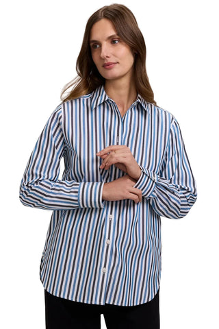 Meghan No Iron Pinpoint Tri-Stripes Long Sleeve Shirt