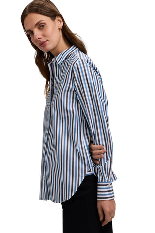 Meghan No Iron Pinpoint Tri-Stripes Long Sleeve Shirt