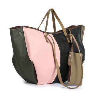Color Block Shoulder Bag - Genuine Leather